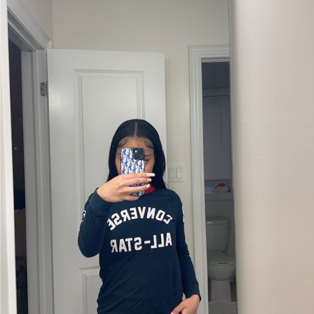 Dark blue and red lined neck converse long sleeve shirt